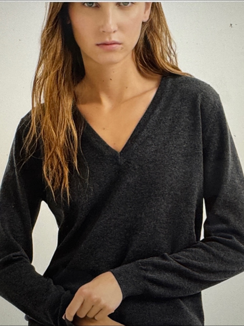 100% charcoal gray cashmere sweater v neck